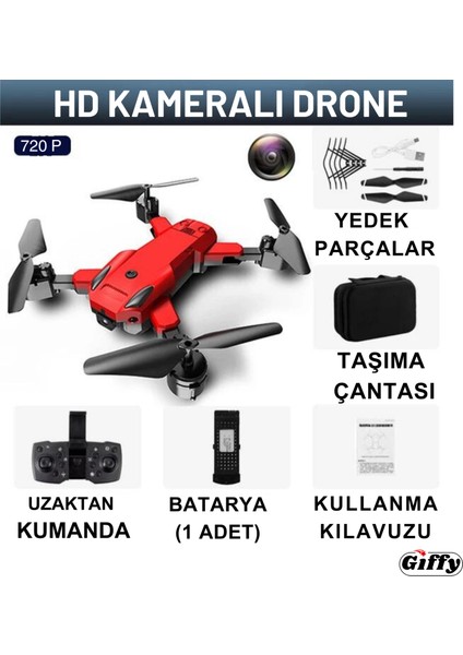 Başlangıç Drone 720P Hd Kameralı Drone Katlanabilir Taşıma Çantalı 4 Pervaneli Havada Sabit Kalır Kırmızı ve Siyah fiyatları