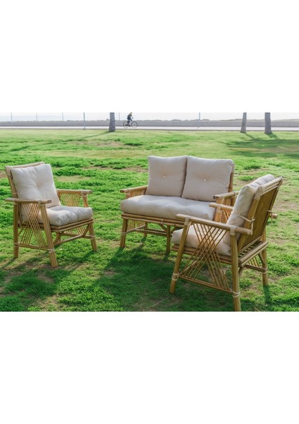 4 Kişilik Bambu Balkon Bahçe Oturma Grubu Çay Seti