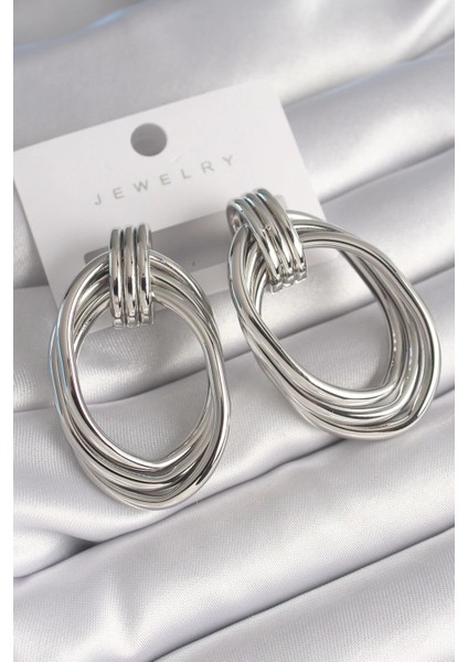 Bfs Pirinç Gümüş Renk Oval Model Kadın Küpe