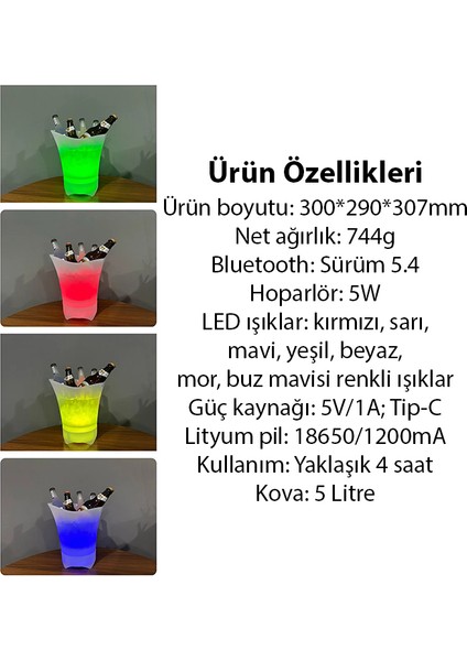 Hoparlör Buz Kovası, 5l Bluetooth Hoparlör ile Renkli Buz Kovası LED fırsatları