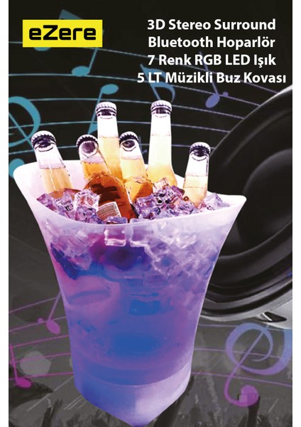 Hoparlör Buz Kovası, 5l Bluetooth Hoparlör ile Renkli Buz Kovası LED