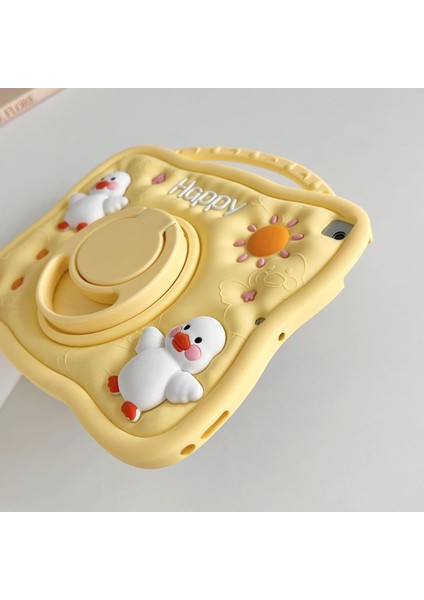 Samsung Galaxy Tab S10 Lite Çocuklar Için Askılı 360 Derece Standlı Soft Silikon Happy Duck Kılıf