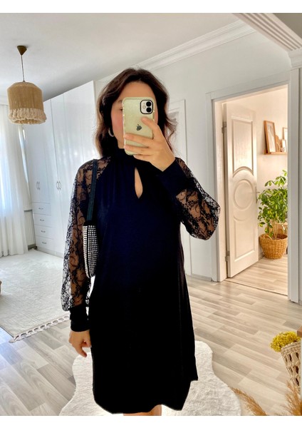 Kadın Uzun Kollu Damla Detaylı Sandy Mini Elbise