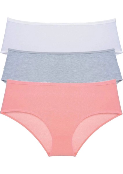 3 Adet Kadın Yüksek Bel Bato Külot Beyaz Gri Pudra