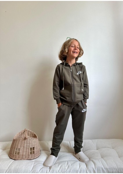 Garson Boy Baskılı Kapüşonlu Fermuarlı Sweatshirt-Eşofman Altı Mevsimlik Erkek Çocuk Takım