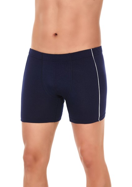 Erkek Tekli Lacivert Arabiyeli Çizgili Modal Boxer