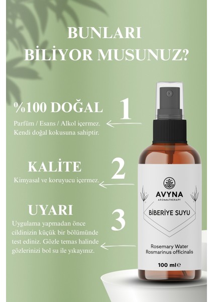Biberiye Suyu Saç Toniği 100 ml – Kepek ve Dökülme Karşıtı %100 Saf Rosemary Water (Cam Şişe)