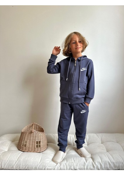 Garson Boy Baskılı Kapüşonlu Fermuarlı Sweatshirt-Eşofman Altı Mevsimlik Erkek Çocuk Takım