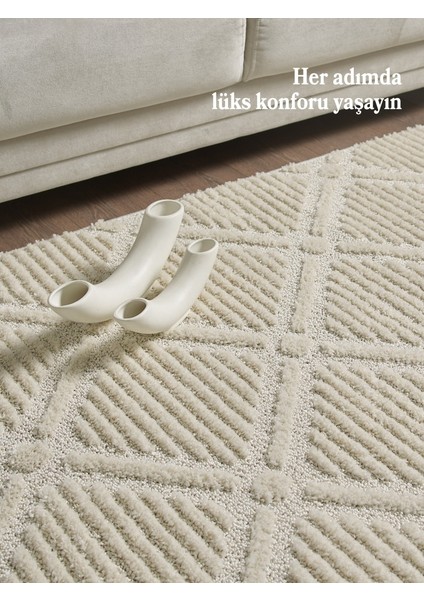 Yumuşak Peluş Tüylü Iskandinav Desenli Kabarık Bukleli Krem Renkli Halı fiyatları