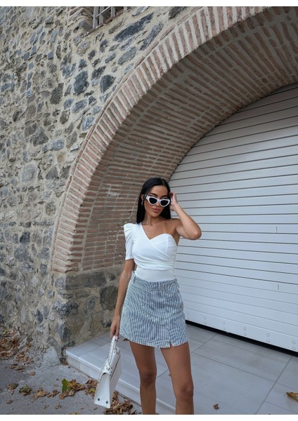 Tek Omuz Prenses Kol Crep Bluz