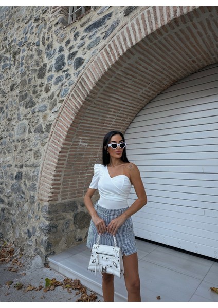 Tek Omuz Prenses Kol Crep Bluz fırsatları