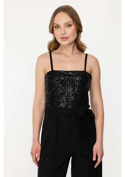 Kadın Ip Askılı Pul Işlemeli Tulum 4486 Siyah fiyatları