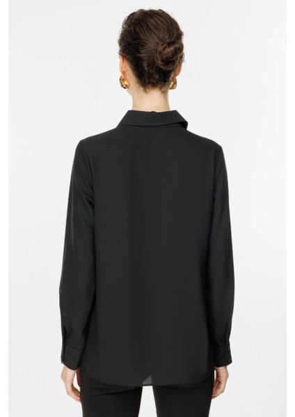 Kadın Gömlek Yaka Kapak Cepli Bluz 2023 Siyah fırsatları