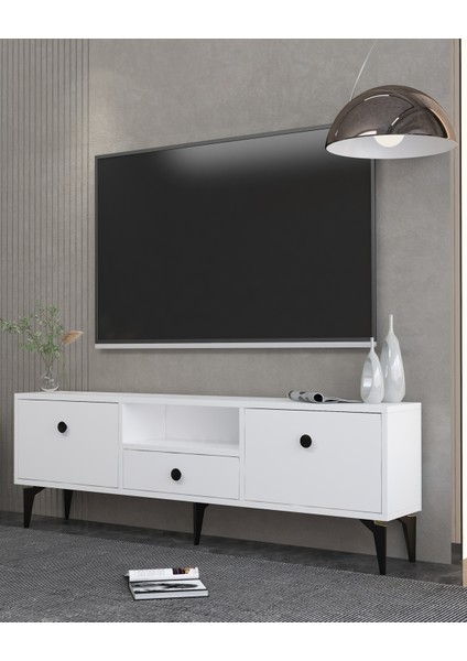 1300DROPDH-1 Tv Sehpası Beyaz-Siyah Kulp