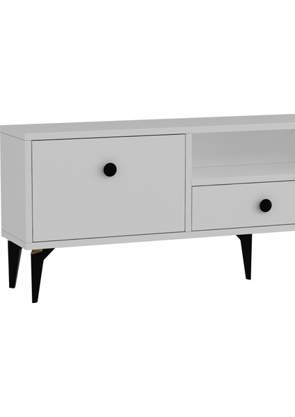 1300DROPDH-1 Tv Sehpası Beyaz-Siyah Kulp