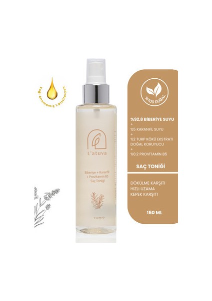 Biberiye + Karanfil Suyu %100 Doğal, Dökülme Karşıtı, Saç Uzamasını Destekleyici Saç Toniği 150 ml