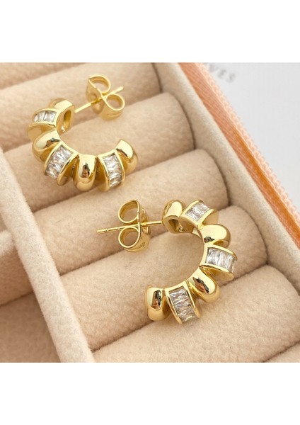 Halka Küpe Tırtıklı Küpe Kadın Serenay Küpe Kararmaz Xuping Gold