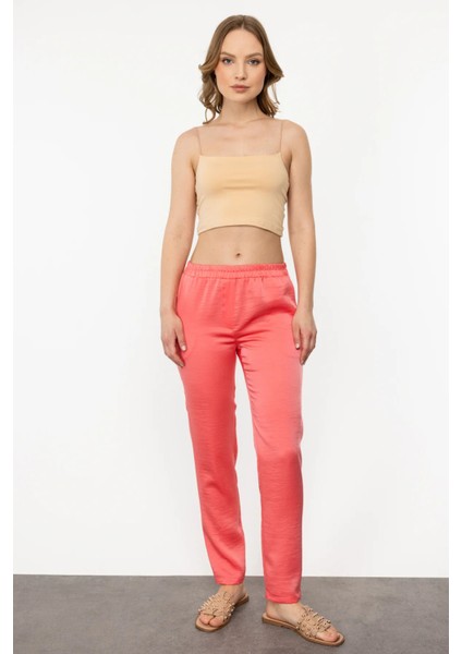 Kadın Saten Görünümlü Pantolon 1176 Somon