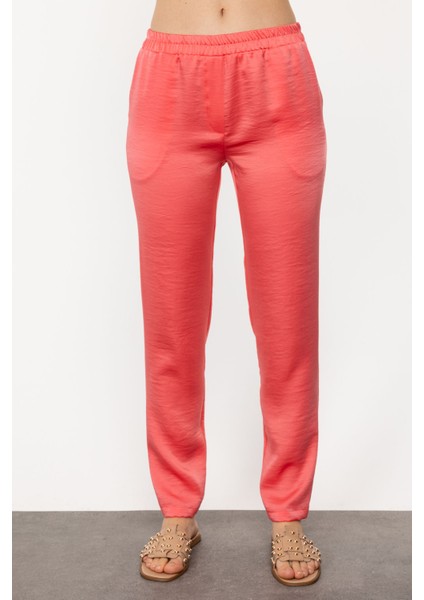 Kadın Saten Görünümlü Pantolon 1176 Somon modelleri