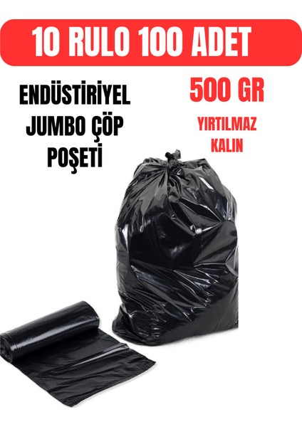 Kalın Çöp Torbası 500 gr x 10 Rulo Siyah Çöp Poşeti 80X110 cm Jumbo Endüstriyel Çöp Torbası