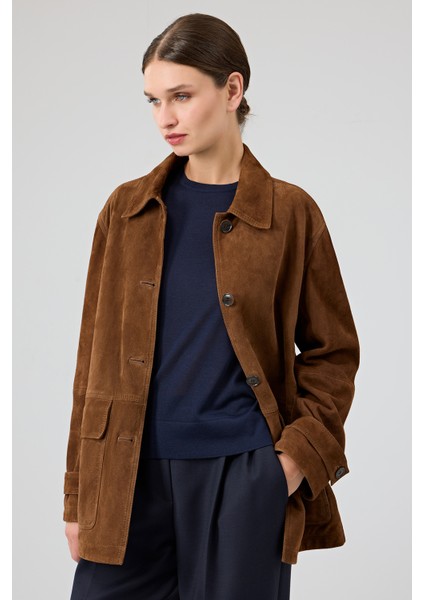 Petra Kadın Kahverengi Gömlek Yaka Oversize Süet Deri Ceket 25WGD53221B modelleri