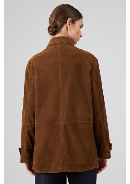 Petra Kadın Kahverengi Gömlek Yaka Oversize Süet Deri Ceket 25WGD53221B fırsatları