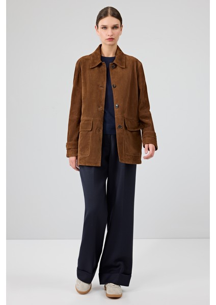 Petra Kadın Kahverengi Gömlek Yaka Oversize Süet Deri Ceket 25WGD53221B indirimleri