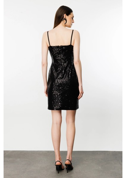 Kadın Askıları Metal Aksesuarlı Mini Elbise 4102 Siyah fırsatları