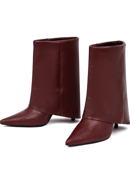 Kadın Bordo Ince Topuklu Deri Bot 25AFD160218 modelleri