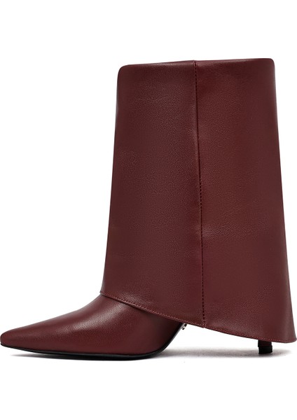 Kadın Bordo Ince Topuklu Deri Bot 25AFD160218 fırsatları