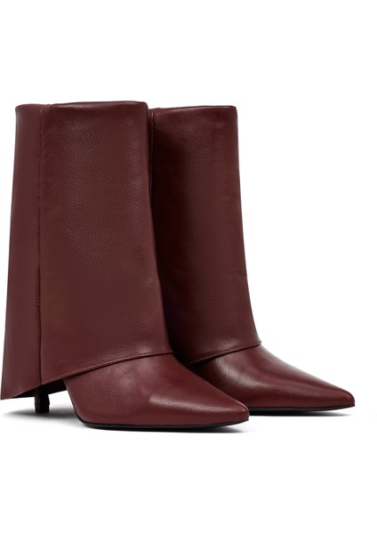 Kadın Bordo Ince Topuklu Deri Bot 25AFD160218 indirimleri