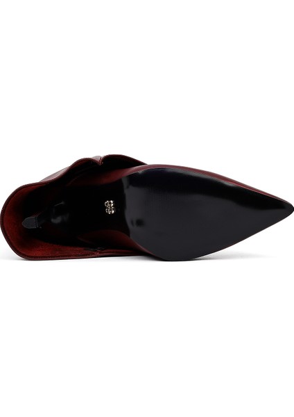 Kadın Bordo Ince Topuklu Deri Bot 25AFD160218