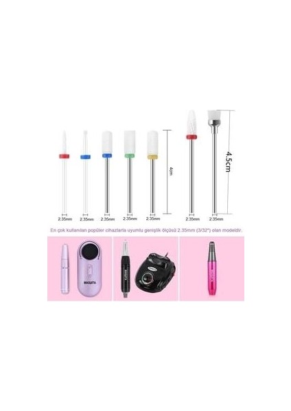 Elektrikli Manikür Makinesi Için Seramik Törpü Yedek Uçları (7 Parça)