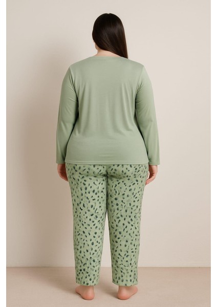 Kadın 20714 Büyük Beden % 100 Pamuk Milan Pijama Takımı Yeşil fiyatları