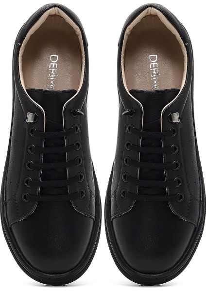 Kadın Siyah Bağcıklı Deri Sneaker 25AFD501418