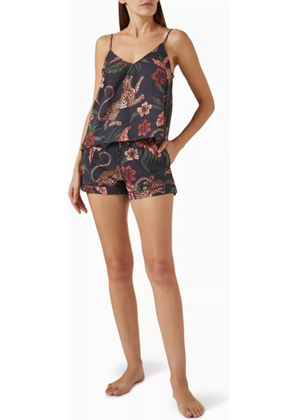 Desmond & Dempsey Soleia Kadın Lüks Pamuklu Cami & Şort Takımı Leopar Çiçek Desenli Set