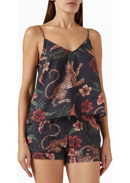 Desmond & Dempsey Soleia Kadın Lüks Pamuklu Cami & Şort Takımı Leopar Çiçek Desenli Set modelleri