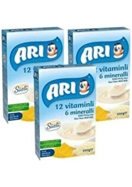 Sütlü 12 Vitamin 6 Mineralli 200 gr 3'lü Paket Pirinç Unu