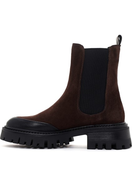 Kadın Kahverengi Kalın Tabanlı Süet Deri Chelsea Bot 25WFD150710 fiyatları