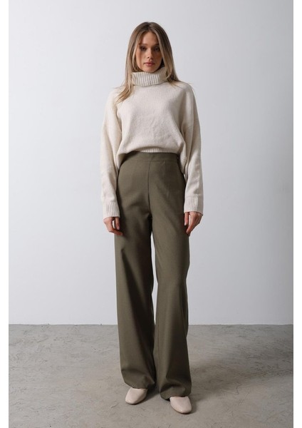 Beli Yarım Lastikli Palazzo Pantolon - Haki