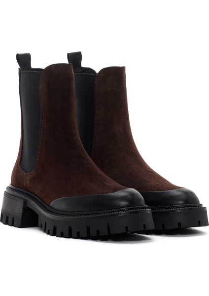 Kadın Kahverengi Kalın Tabanlı Süet Deri Chelsea Bot 25WFD150710 fırsatları