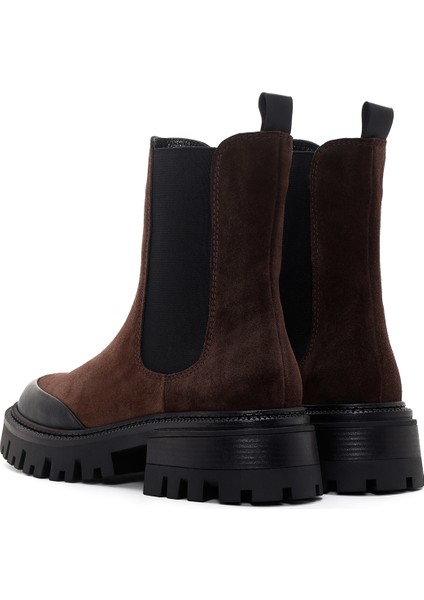 Kadın Kahverengi Kalın Tabanlı Süet Deri Chelsea Bot 25WFD150710