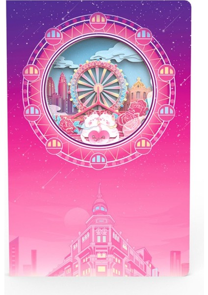 Dönme Dolap Temalı 3D Stereo Katmanlı Oyma Sayfalı Defter Ajanda Bloknot 20,8 x 14 cm 120 Yaprak