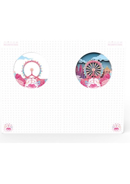 Dönme Dolap Temalı 3D Stereo Katmanlı Oyma Sayfalı Defter Ajanda Bloknot 20,8 x 14 cm 120 Yaprak modelleri