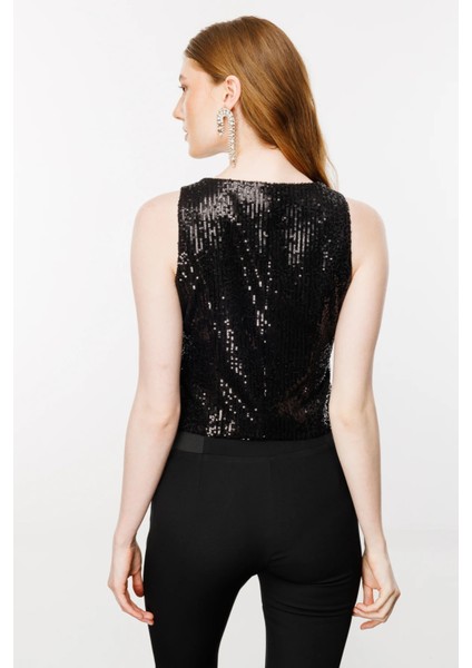 Kadın Payetli V Yaka Düğmeli Yelek 5110 Siyah fırsatları