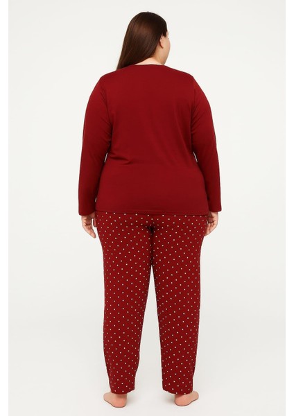 Kadın 20745 Büyük Beden Uzun Kol % 100 Pamuk Milan Pijama Takımı Bordo fiyatları