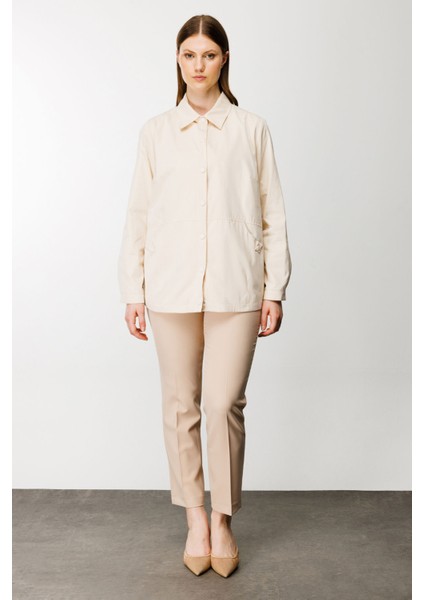 Kadın Önü Çıtçıtlı Astarlı Trençkot 6524 Bej modelleri