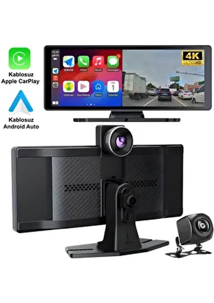 Yeni Tasarım Kablosuz Carplay Android Auto Uyumlu 4K 10.2 Inç Çift Kameralı Araç Multimedya Ekranı