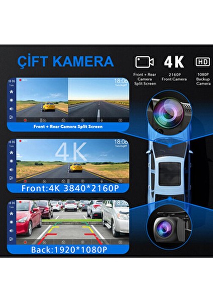 Yeni Tasarım Kablosuz Carplay Android Auto Uyumlu 4K 10.2 Inç Çift Kameralı Araç Multimedya Ekranı modelleri