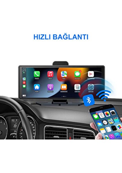 Yeni Tasarım Kablosuz Carplay Android Auto Uyumlu 4K 10.2 Inç Çift Kameralı Araç Multimedya Ekranı indirimleri